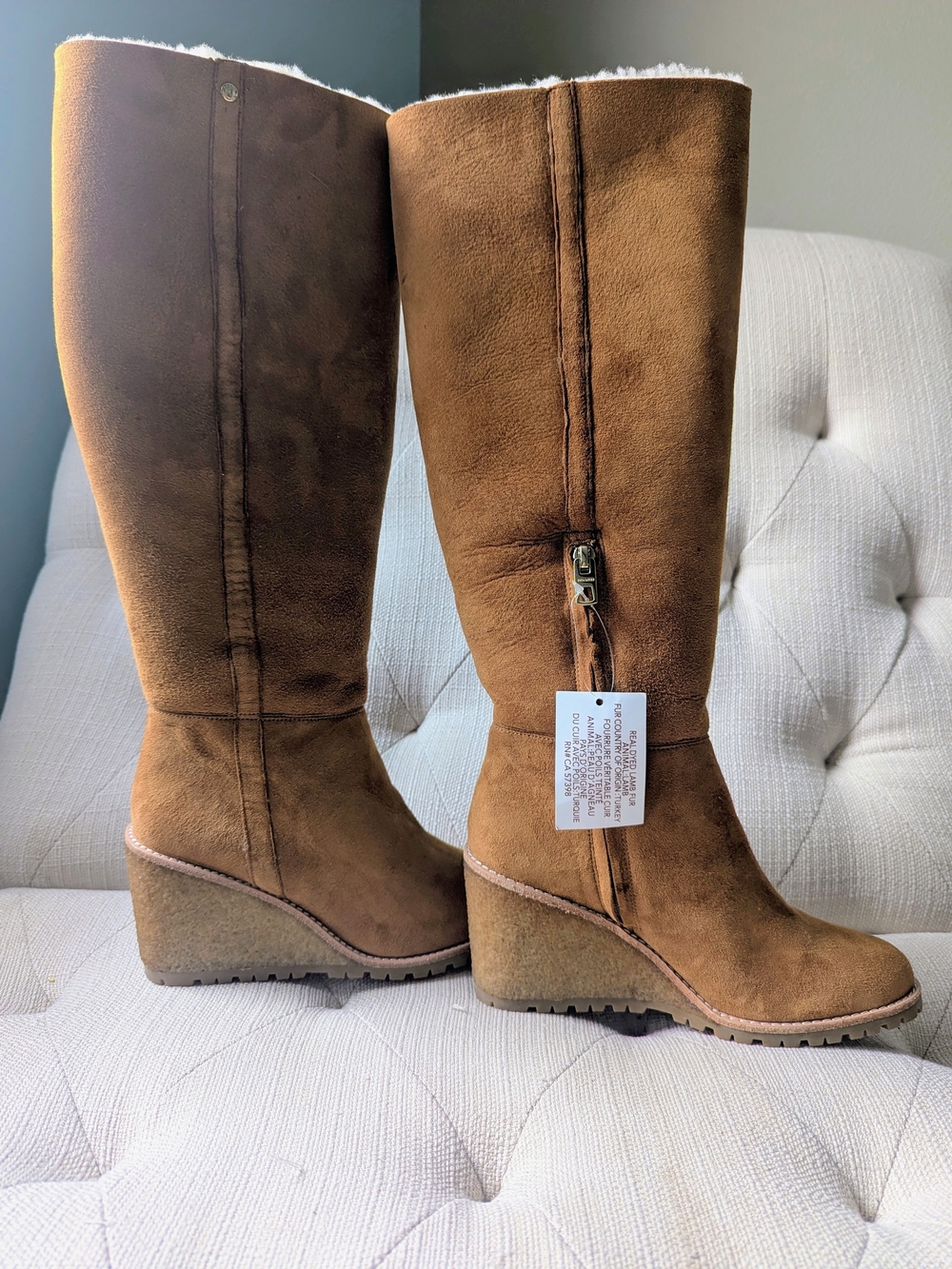 COACH Brown Suede Wedge Knee Boots